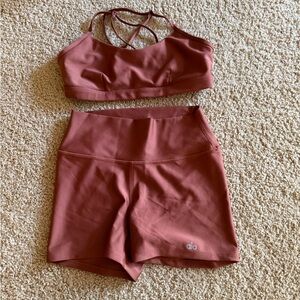 ALO Yoga Copper Sports Bra and Shorts Set